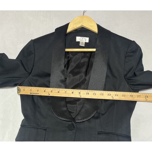 LOFT Tuxedo Blazer Womens 4P Black Scoop Neck Satin Collar One Button Formal - Picture 7 of 11